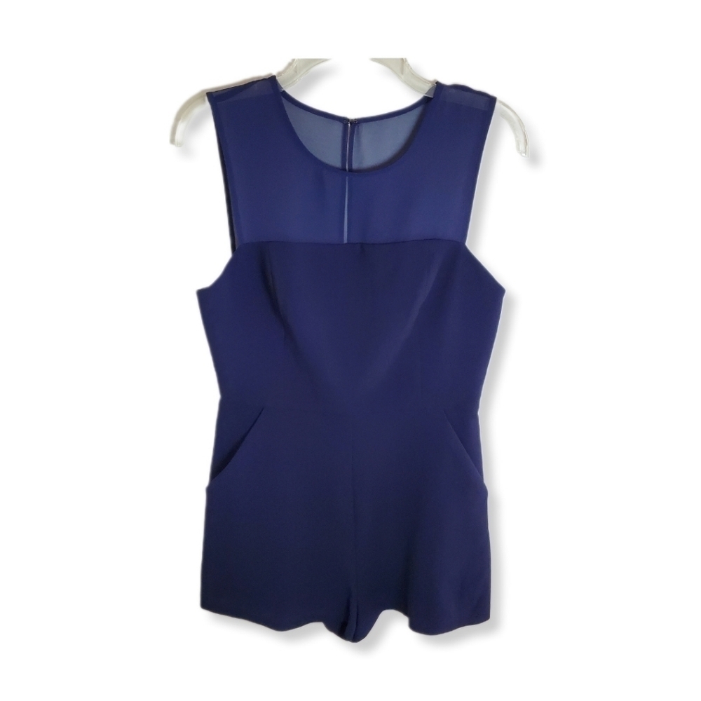 BCBGENERATION Chiffon Yoke Sleeveless Navy Blue Romper Sz 8